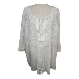 Avenue Long Sleeve Boho Lace Sheer Lined Swiss Dot White Blouse Size 22/24‎